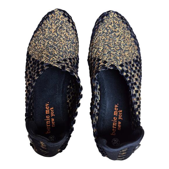 Bernie Mev NY Gem Black Bronze Gold Slip On Woven Wedge Shoes Loafers 38 US 7 - Picture 3 of 5